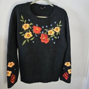 Cliche Sweater XL Womens Black Stitched Embroidery Flower